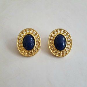 Vintage Gold Tone Navy Button Clip Ons